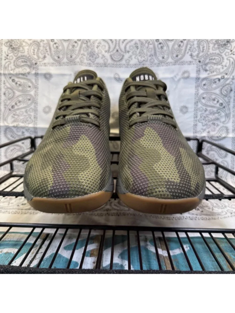 No Bull Outwork Trainers/Athletic Shoes Green Camo/Gum Mens 7/Womans8.5 Worn 1X
